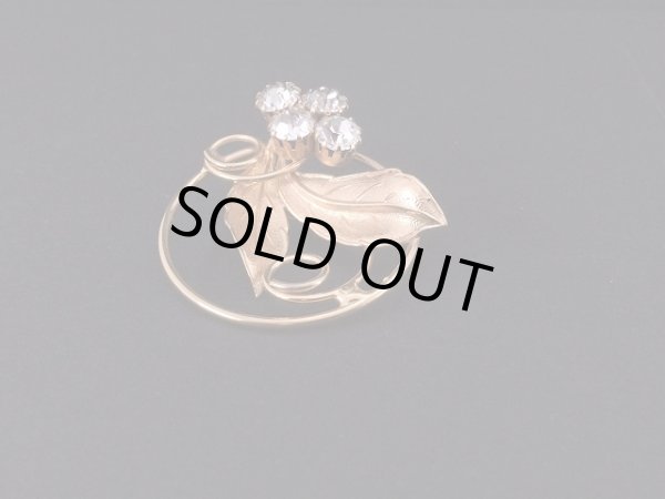 画像3: フラワー お花のブローチ ゴールド ラインストーン USA (3)