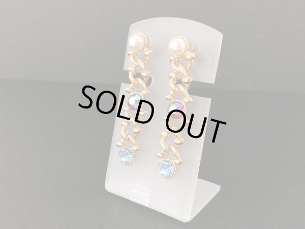 画像2: ゴールド パール ラインストーン 揺れる ピアス USA (2)