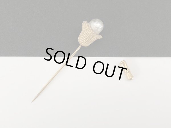 画像3: ゴールド バロックパール スティックピン ハットピン ラペルピン ブローチ USA (3)