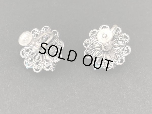 画像4: フラワー リーフモチーフ ターコイズ シルバー イヤリング USA ヴィンテージ コスチュームジュエリー (4)