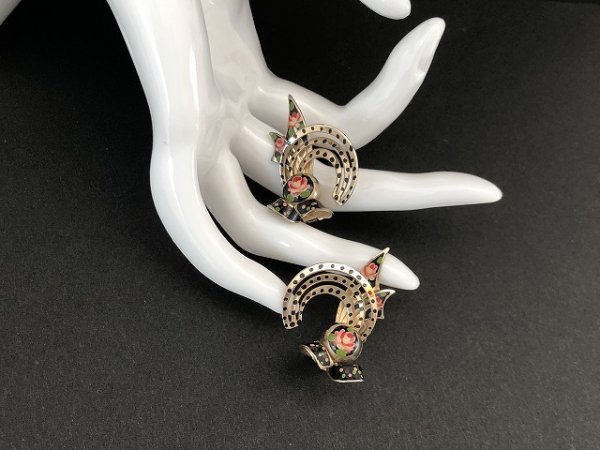 画像3: ローズ エナメルペイント イヤリング USA ヴィンテージ コスチュームジュエリー (3)