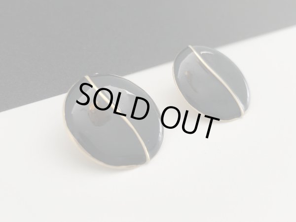 画像2: ブラックエナメル ゴールド ピアス USA (2)