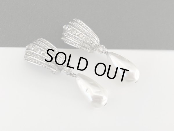 画像2: シルバートーン パール ラインストーン 揺れる イヤリング USA (2)