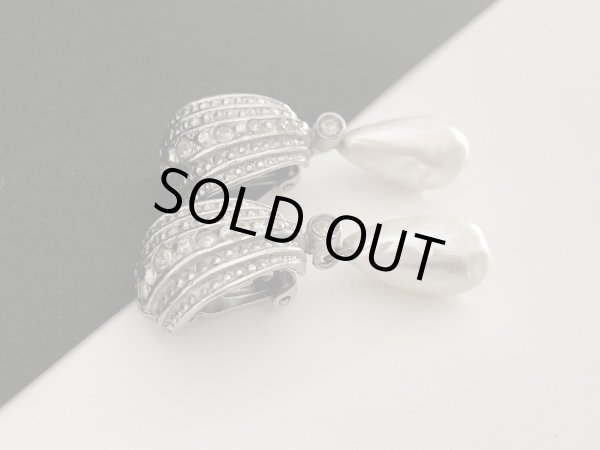 画像3: シルバートーン パール ラインストーン 揺れる イヤリング USA (3)