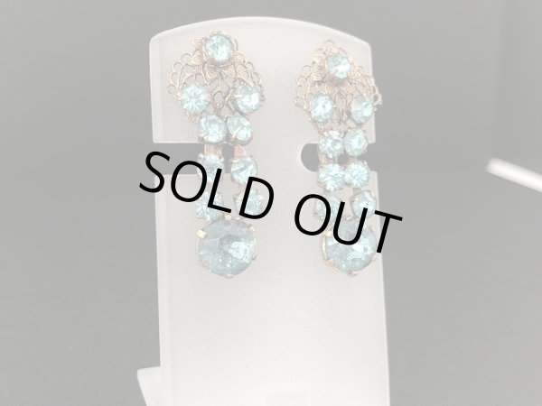 画像3: ゴールドトーン ブルーカラーラインストーン 揺れる イヤリング USA (3)