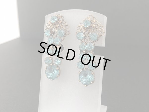 画像2: ゴールドトーン ブルーカラーラインストーン 揺れる イヤリング USA (2)