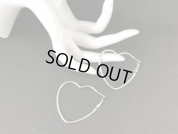 画像4: シルバートーン ハート 大ぶり フープ ピアス USA (4)