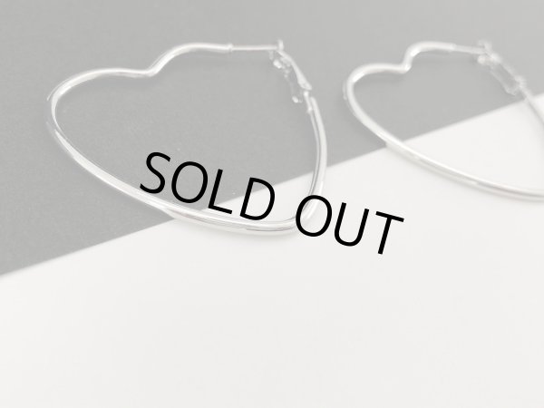 画像3: シルバートーン ハート 大ぶり フープ ピアス USA (3)