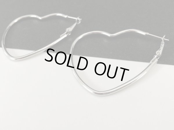 画像2: シルバートーン ハート 大ぶり フープ ピアス USA (2)