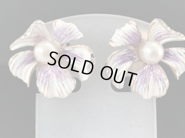 画像4: エナメルフラワー パールカラー1粒ビーズ イヤリング USA (4)