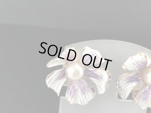 画像5: エナメルフラワー パールカラー1粒ビーズ イヤリング USA (5)