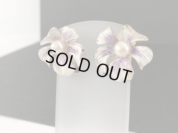 画像2: エナメルフラワー パールカラー1粒ビーズ イヤリング USA (2)