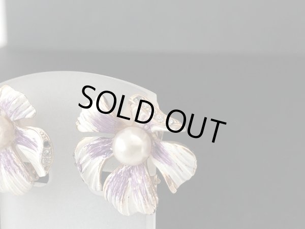 画像3: エナメルフラワー パールカラー1粒ビーズ イヤリング USA (3)