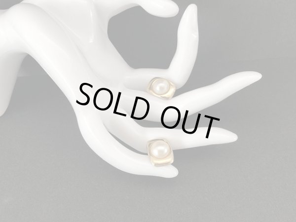 画像5: ゴールドトーン パールカラーカボッション ピアス USA (5)