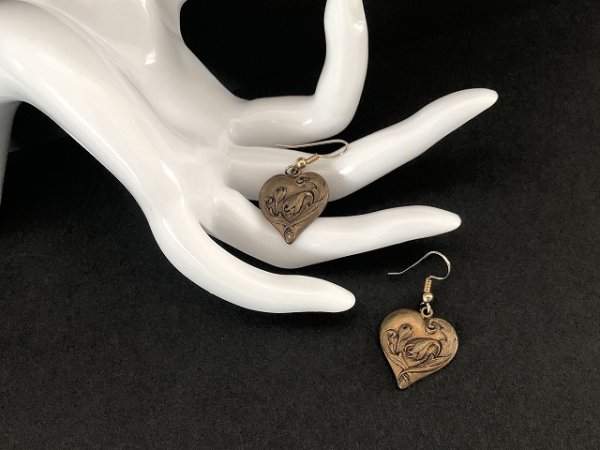 画像3: ブロンズトーン ハート 揺れるピアス USA (3)