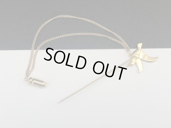 画像3: ゴールドトーン スティックピン バード 鳥 ブローチ チェーン付き USA (3)