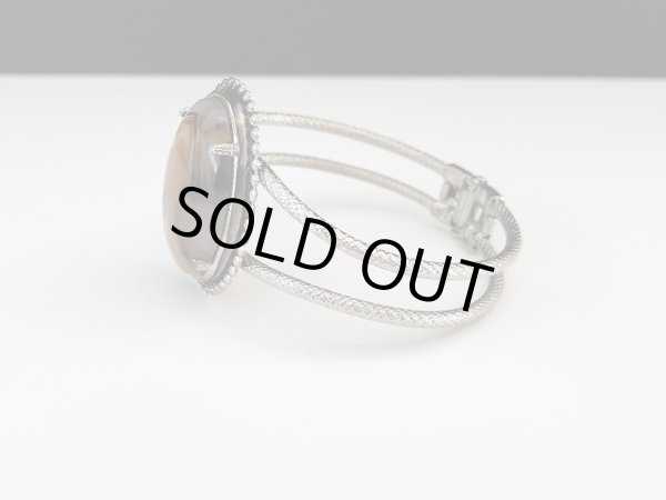 画像3: マーブルカボション シルバートーン バングル ブレスレット USA オールド ヴィンテージ (3)