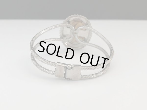 画像4: マーブルカボション シルバートーン バングル ブレスレット USA オールド ヴィンテージ (4)