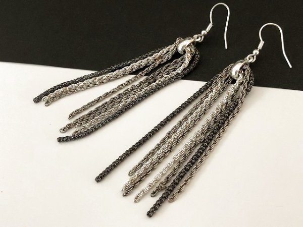 画像2: シルバートーン チェーン 揺れるロングピアス USA (2)