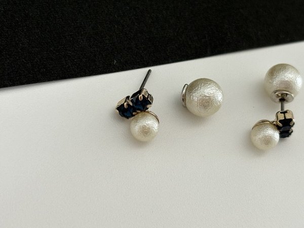 画像4: コットンパール ラインストーン ピアス USA (4)