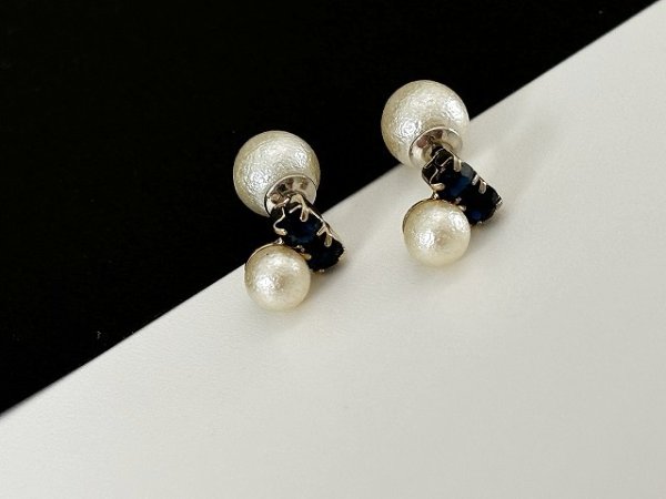 画像2: コットンパール ラインストーン ピアス USA (2)